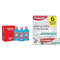 Colgate Total Mouthwash, Alcohol Free Mouthwash, Peppermint, 33.8 Ounce, 3 Pack & Baking Soda and Peroxide Whitening Toothpaste, Frosty Mint,6 Ounce (Pack of 6)