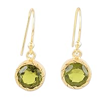 NOVICA Handmade .925 Sterling Silver Gold Plated Peridot Dangle Earrings Natural India Birthstone Gemstone [1 in L x 0.4 in W x 0.2 in D] 'Spring's Arrival'