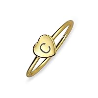 Bling Jewelry Tiny Minimalist ABC Heart Shape Script Or Block Letter Alphabet A-Z Initial Monogram Signet Ring For Teen For Women 14K Gold Plated .925 Sterling Silver