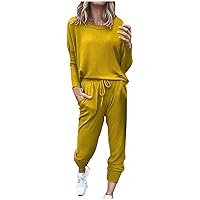 2 Piece Outfits for Women Summer Jogger Sets Long Sleeve Crewneck Running Tops and Drawstring Long Pants Tracksuits