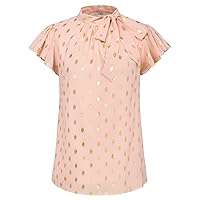 GRACE KARIN Summer Tops for Women 2024 Ruffle Sleeve Tie Neck Blouse Pleated Mock Neck Chiffon Business Casual Shirt