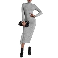 Womens Dresses High Neck Split Thigh Bodycon Dress (Color : Light Grey, Size : Medium)