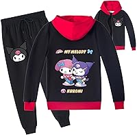 Kids Novelty Long Sleeve Zipper Sweatshirts with Sweatpants,Kuromi Hoodie Set Classic Pullover Tracksuit for Girls