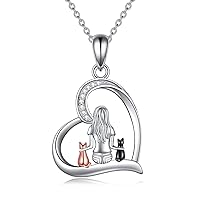 YFN Cat Necklace Sterling Silver Jewelry for Women Girls, Teen Girls Cat Jewelry Gifts for Cat Lovers