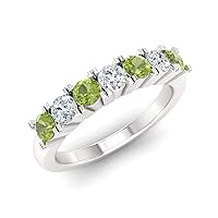 Diamondere Natural and Certified Diamond and Gemstone Wedding Ring in 14K White Gold | 0.77 Carat Half Eternity Stackable Band for Women, US Size 4 to 9