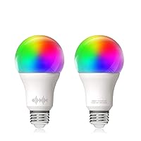 A19 Smart WiFi LED Light Bulbs, RGBCW Multi-Color Changing, Warm to Cool White Dimmable, Work with Alexa & Google Home (No Hub), 60W Equivalent E26, RGB+2700K-6500K, 2 Count