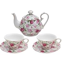 Gracie China by Coastline Imports Porcelain Pink Summer Chintz 5-Piece Tea Set, 7 fl oz