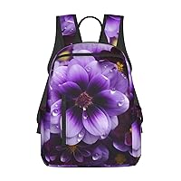 Purple Flower Print Backpack Laptop Bags Lightweight Unisex Daypacks For Outdoor Travel Work