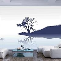 77x30 inches Wall Mural,Silhouette of Lonely Tree by Lake with Mirror Effects Melancholy Illustration Peel and Stick Self-Adhesive Wallpaper Removable Large Wall Sticker Wall Decor for Home Office