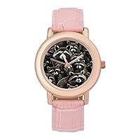 Cute Raccoons Animal Women's Watches Classic Quartz Watch with Leather Strap Easy to Read Wrist Watch