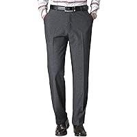 Men's Solid 4-Way Stretch Pant Straight Fit Flat Front Dress Pant Business Lightweight Ultra Loose Casual Pants