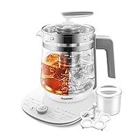 Programmable Electric Glass Kettle - 2 Liter Stainless Steel Tea Maker and Yogurt Maker with Tea Infuser, Egg Cooker and Temperature Control, WHITE