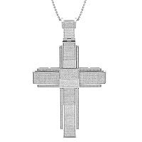 Dazzlingrock Collection 1.90 Carat (ctw) Round White Diamond Mens Religious Cross Pendant, Sterling Silver