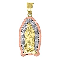 10k Gold Tri color Unisex Guadalupe Mary Height 29.7mm X Width 18.6mm Religious Charm Pendant Necklace Jewelry for Women
