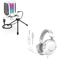 FIFINE AmpliGame USB Microphone and PC Gaming Headset,RGB Streaming Podcasting Condenser Mic for Vocal,Over-Ear Wired Headphones with 7.1 Surround Sound for Computer,PS5, Controller,Xbox(A6W+H9W)