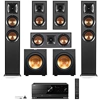 Klipsch Reference 5.2 Home Theater System, Bundle 2X R-625FA Floorstanding 2X R-12SW Subwoofer, R-52C Center, R-41M Bookshelf Speakers, and AVENTAGE RX-A2A 7.2-Channel AV Receiver w. MusicCast, Black