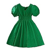Christmas Dress Girls Size 6 Wrap V Neck Puff Sleeve Casual Chiffon A Line Flowy Dresses Ballet for Girls