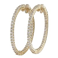 4.5 Carat Natural Diamond (F-G Color, VS1-VS2 Clarity) 14K Yellow Gold Luxury Hoop Earrings for Women Exclusively Handcrafted in USA
