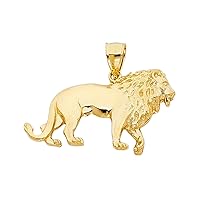 14K Yellow Gold Polished Diamond Cut Ornate Lion Pendant