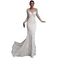 Long Sleeves Wedding Dresses for Bride 2024 Beach Lace Mermaid Wedding Bridal Gown