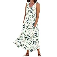 Women's Casual Sleeveless Floral Printed Casual Round Neck Loose Maxi Dress,Summer Dresses for Women 2024