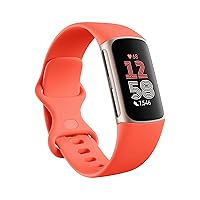 Fitbit Charge 6 Fitness Tracker with Heart Rate, GPS, Premium Membership, and Health Tools - Gold Case w/ Red Band, 1.04 Screen