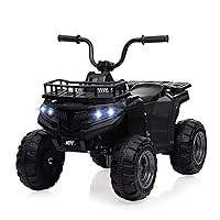 Kids Ride On ATV, 12V Battery Powered Electric Vehicle with Remote Control, 4-Wheeler Quad ATV Play Car for Boys Girls, LED Lights, 2 Speeds, Treaded Tires (Black)