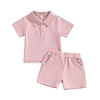 Baby Boy Girl Summer Clothes Short Sleeve Button Up Polo T Shirt Shorts Set 2Pcs Toddler Solid Color Outfits