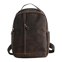 Men's Leather Backpack Zipper Backpack Travel Backpack Dark Brown
