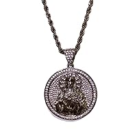 Men Women 925 Italy Finish Iced Jesus Peace Charm Ice Out Pendant Stainless Steel Real 2 mm Rope Chain Necklace, Mens Jewelry, Iced Pendant, Rope Necklace