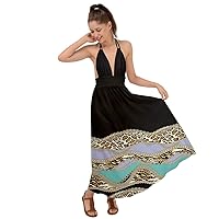 CowCow Womens Deep V Neck Dress Vintage Leopard Chain Print Backless Maxi Beach Dress, XS-3XL