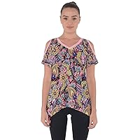 PattyCandy Womens Tunics Tops Blouses Floral Paisley Pattern Cut Out Side Drop Tee