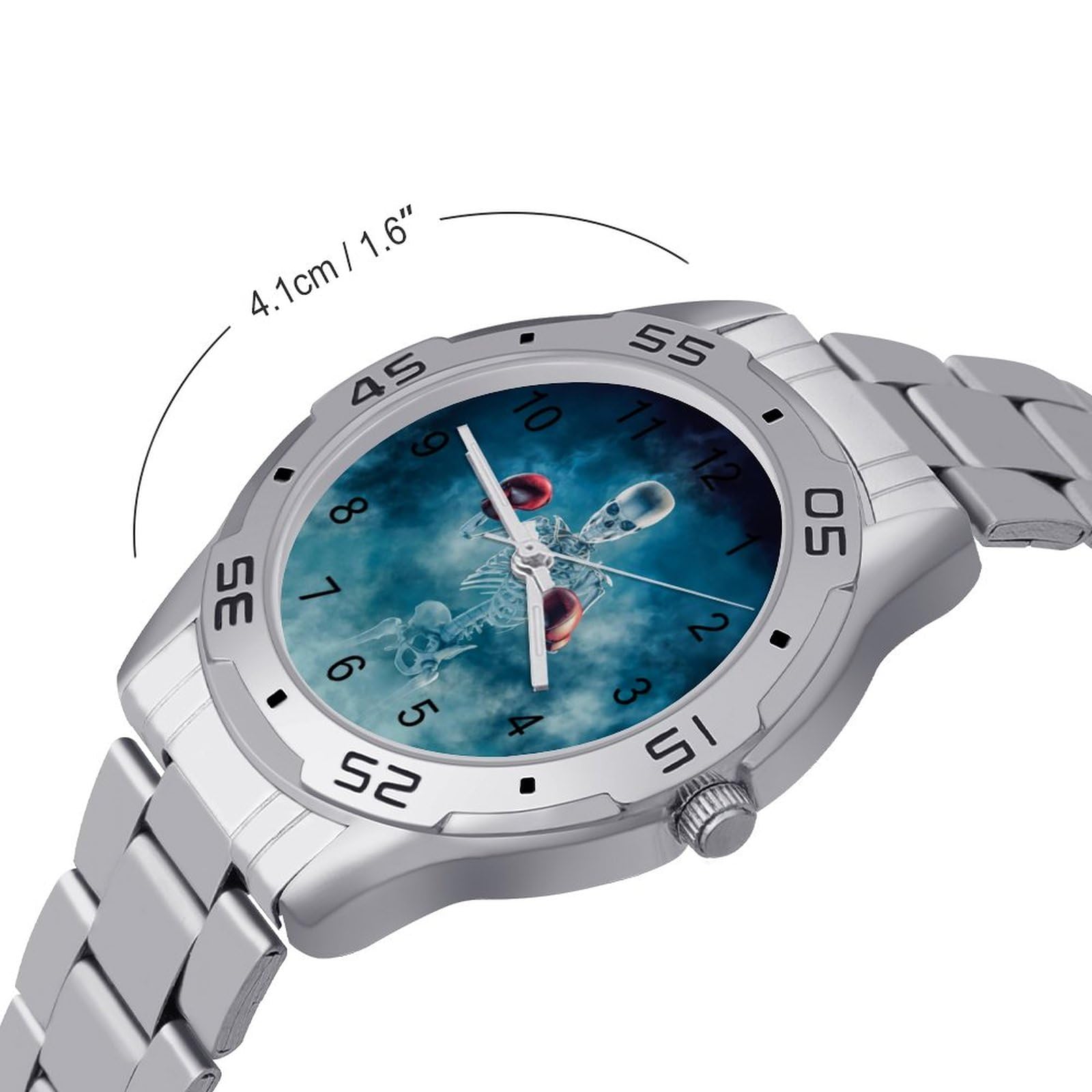 Scary Fighter Skeleton Wearing Boxing Gloves Stainless Steel Band Business Watch Dress Wrist Unique Luxury Work Casual Waterproof Watches
