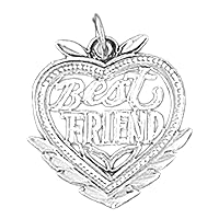 18K White Gold Best Friend In Heart Pendant, Made in USA