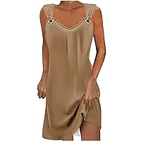 Returns and Refunds Summer Tank Dress for Women Casual Sleeveless Sundress Sexy Trendy Solid Beach Dresses Cute Tunic Cami Sun Dresses Spring Dress Coffee