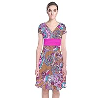 CowCow Womens Floral Paisley Short Sleeve Front Wrap Dress