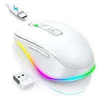 PEIOUS Mouse for Laptop, Wireless Mouse Jiggler - LED Wireless Mice with Build-in Mouse Jiggler Mover, Rechargeable Moving Mouse for Computer Undetectable Keeps Computer Awake - White