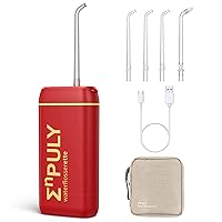 Enpuly Water Flosser Cordless for Teeth,Mini Portable Dental Oral Irrigator with 5 Jet Tips,Rechargeable Dental Water Flosser for Braces Bridges,3 Modes & IPX8 Waterproof,for Travel & Home (Red Gold)