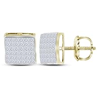 The Diamond Deal 14kt Yellow Gold Womens Princess Diamond Square Cluster Stud Earrings 1-1/2 Cttw