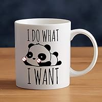 LOZACHE I Do What I Want Funny Coffee Mug Cute Panda Middle Finger Beer Cup 11oz, Funny Gag Gift Ideas White Elephant for Adults Men Women Friends Coworkers Boyfriend Girlfriend Wife Husband