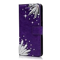 Crystal Wallet Phone Case Compatible with Samsung Galaxy Note 20 Ultra 5G - Crystal - Purple - 3D Handmade Sparkly Glitter Bling Leather Cover with Screen Protector & Beaded Phone Lanyard