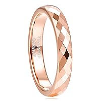 Greenpod 4MM Tungsten Carbide Rings Faceted Edge Dome Polished Rose Gold/Black/Gold/Silver Wedding Band Comfort Fit for Women Size 5-12