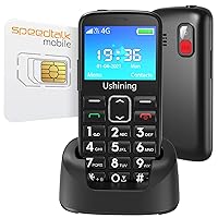 USHINING 4G Senior Cell Phone Unlocked with Speed Talk SIM Card Senior Basic Phone 2.4 Inch Large Screen High Volume Unlocked Mobile Phone for Elderly with Charging Dock (Black)