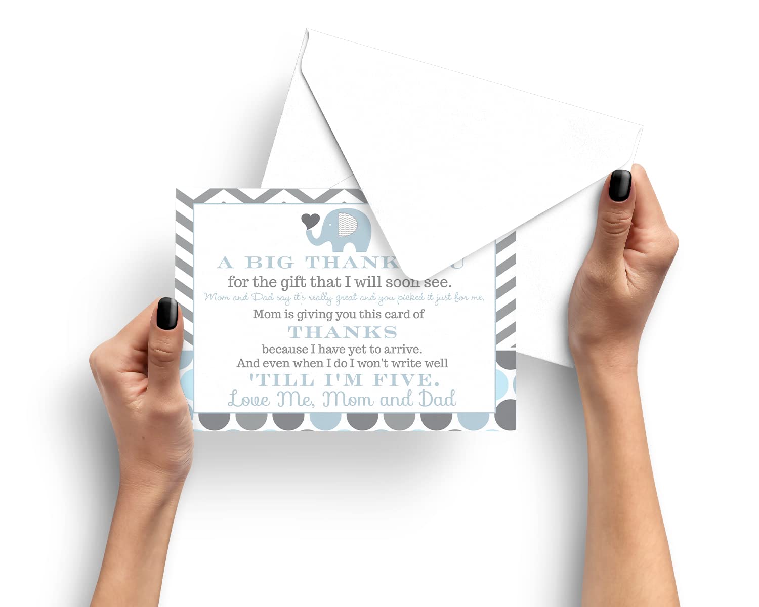 Blue Elephant Baby Shower Thank You Cards (25 Pack) Prefilled Note from Boy – Individual Notecards with Envelopes – Say Thanks for Babies Registry Gifts - Royal Theme Jungle – 4x6 Blank Stationery