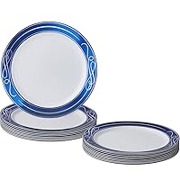 SILVER SPOONS Elegant Disposable Plates For Party - (10 Piece) Heavy Duty Disposable Dessert Set 7.5”, Fine Dining Plastic Dishes For Elegant China Look, Great Upscale celebrations & events, Blue