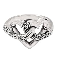 NOVICA Artisan Handmade .925 Sterling Silver Cocktail Ring Romantic With Heart Motifs Indonesia Balinese Traditional 'United Love'
