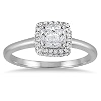 3/4 Carat TW Cushion Diamond Halo Engagement Ring in 14K White Gold