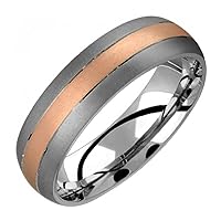 Srey Two Tone Titanium Band 14kt Pink Gold Inlay 6.5mm Wide Comfort Fit Wedding Ring for Him N Her