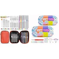 100g Yarn and 54 Pcs Crochet Hooks Set, Rainbow Color Cotton Yarn and Yarn for Beginners with Easy-to-See Stitches, Ergonomic Handle Hooks, Cotton Nylon Chunky Yarn for Crocheting and Knitting-Orange