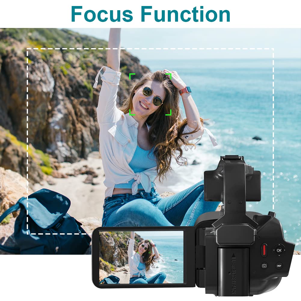 KOMERY Video Camera Camcorder UHD Video Camera 4K 64MP with Focus Function 4.0 Inch Touchscreen Wireless Lavalier Mic, 18X Digital Zoom 4K Video Camera, 4K Camcorder with 64G SD Card WiFi